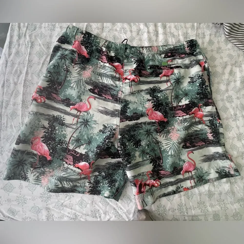Surfcuz Swimming Trunks - green blue white pink - nylon mesh - size 36 waist